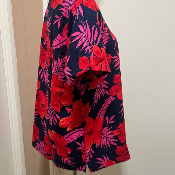 Lands End Hawaiian Shirt Blouse Size M Linen Multicolor Floral Short Sleeve. - Picture 5 of 8
